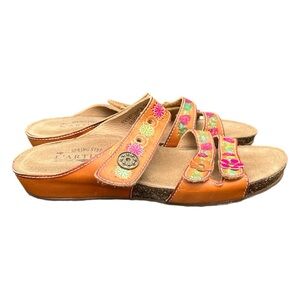 L’Artiste spring step sandals, velcro straps, open toe, brown, flower, size 6.5